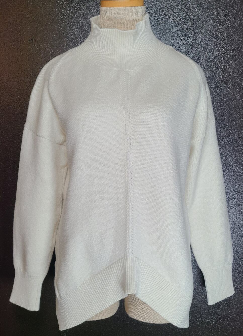 Maeve Anthropologie Mock Neck Creme Asymmetrical Super Soft Sweater SM Luxe